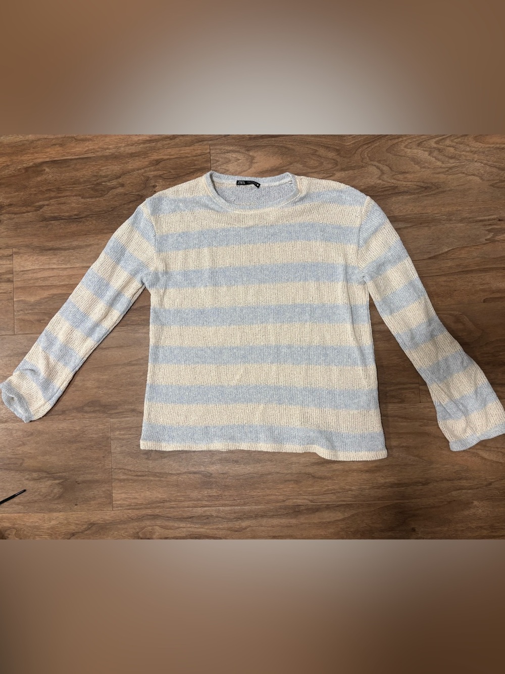 Zara Striped Lightweight Knit Sweater in Cream and Light Blue